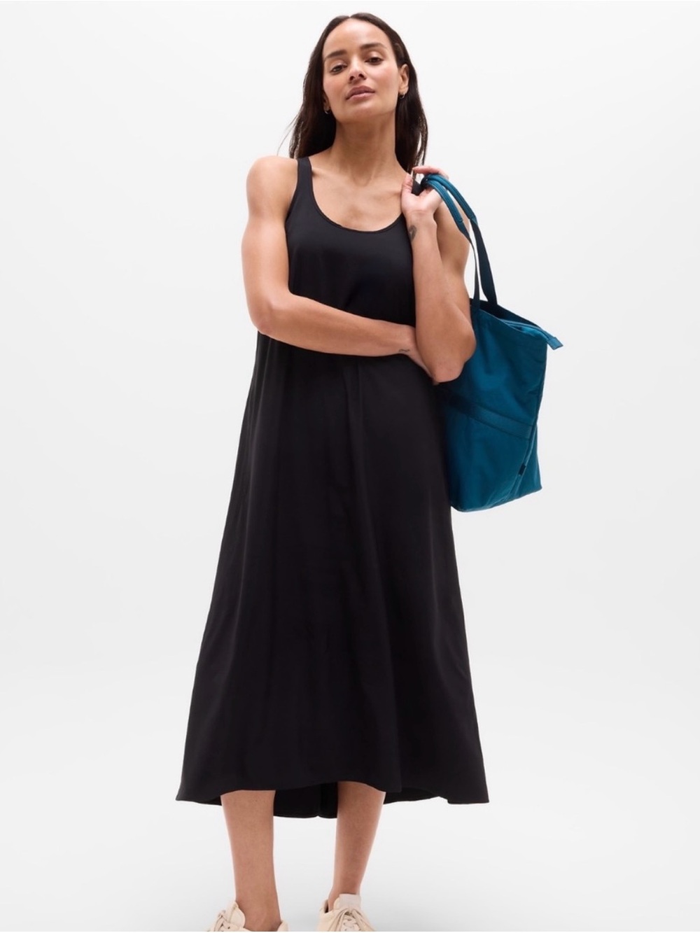 Athleta - presidio casual green gray Tank Midi high low Dress - S
